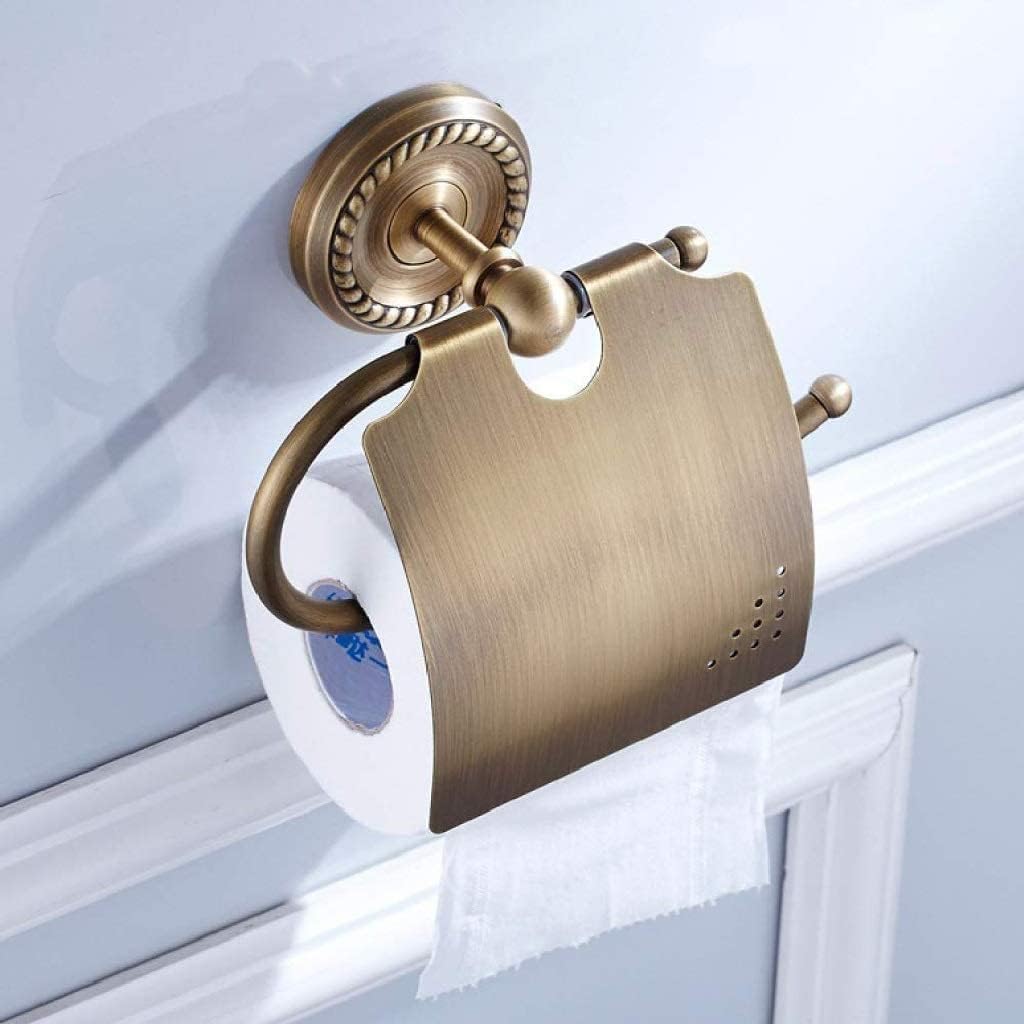 Vintage Brass Toilet Paper Holder with Cover - Wall Mounted Bathroom Tissue Roll Storage Solution Vintage Bathroom Accessories (Antique Brass)