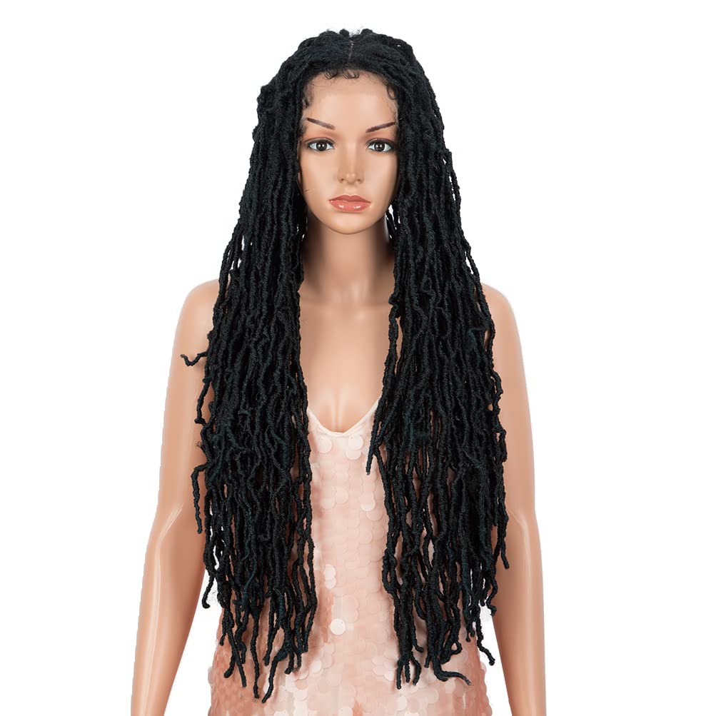 Style Icon32”Faux Locs Wig Long Dreadlock Wig with Baby Hair Goddess Wigs Synthetic Twist Hair Wig (32 Inches, T1/D.BLUE2)