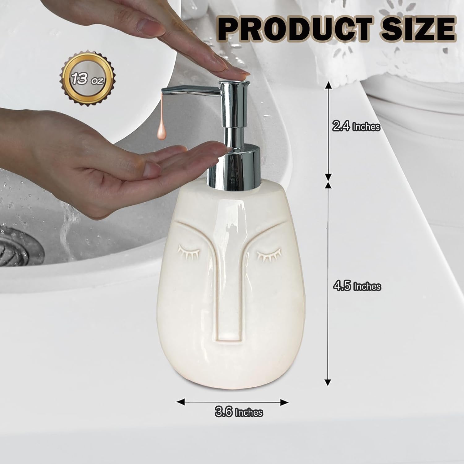White Soap Dispenser, with Face Design, Ceramic Funny Liquid Dispenser, Refillable Lotion, Soap, Shampoo, Bathroom and Kitchen (White02) - Image 5