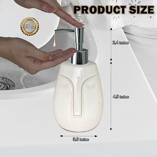 Miniatura 5 de Dispensador de jabón blanco, con diseño facial, dispensador de líquidos divertido de cerámica, loción recargable, jabón, champú, baño y cocina