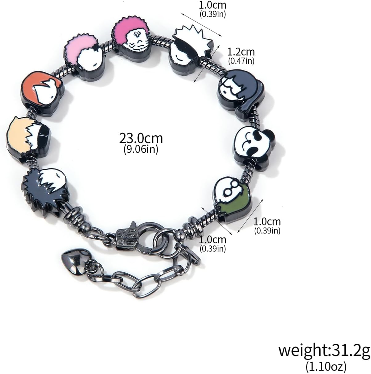 SONGCHANGJEWELRY DIY JJK Charm Bracelet Gifts – 9 Mini Anime Faces in Chibi Style – Gojo, Yuji, Sukuna, Panda & More – Removable Alloy Chain for Fans and Collectors - Image 6