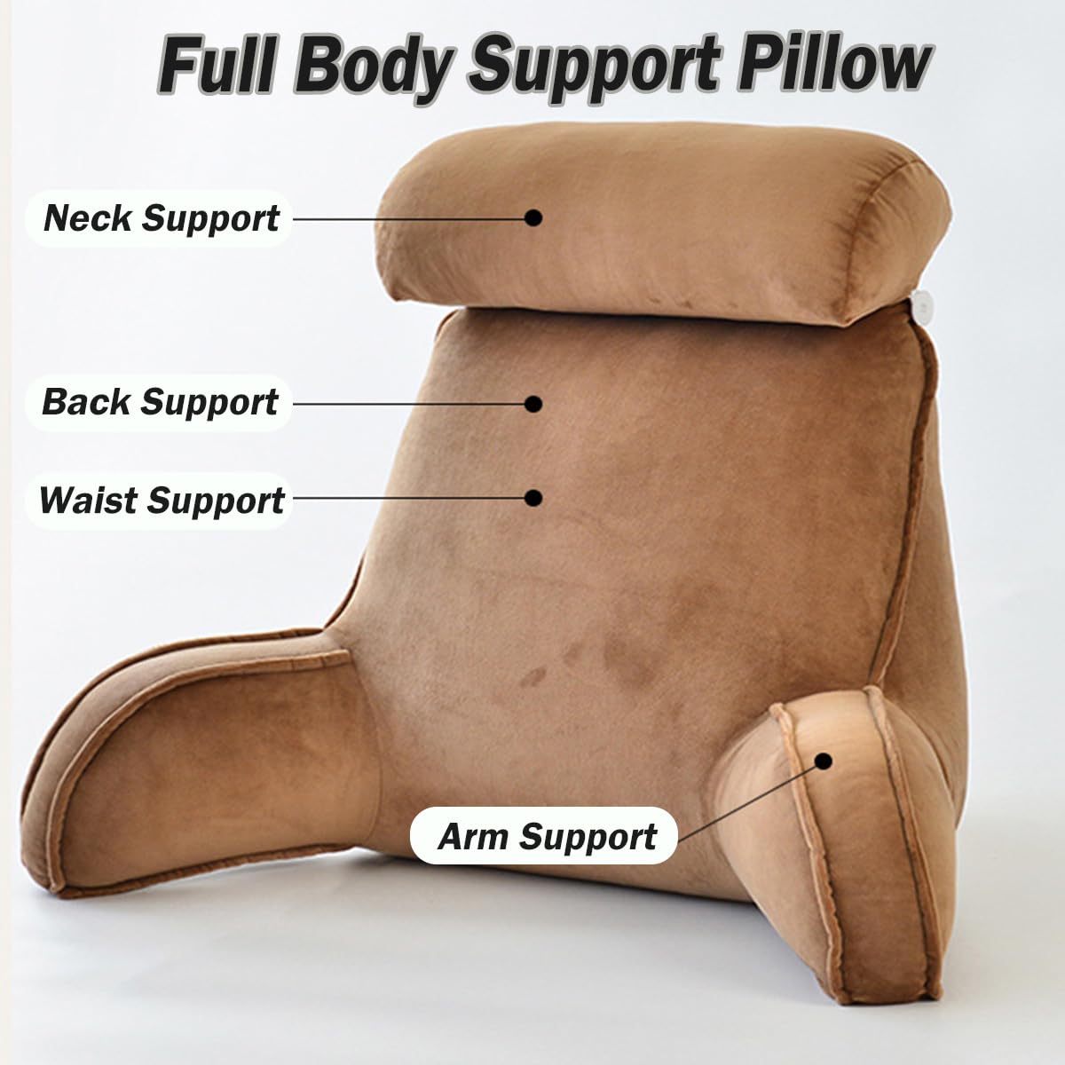 Ergonomiczna poduszka do przytulania z odpinanym ramieniem podtrzymującym szyję, ultramiękka poduszka do leżenia na łóżku, oparcie na podłogę, poduszki do relaksu (kawowa, 75 x 55 cm