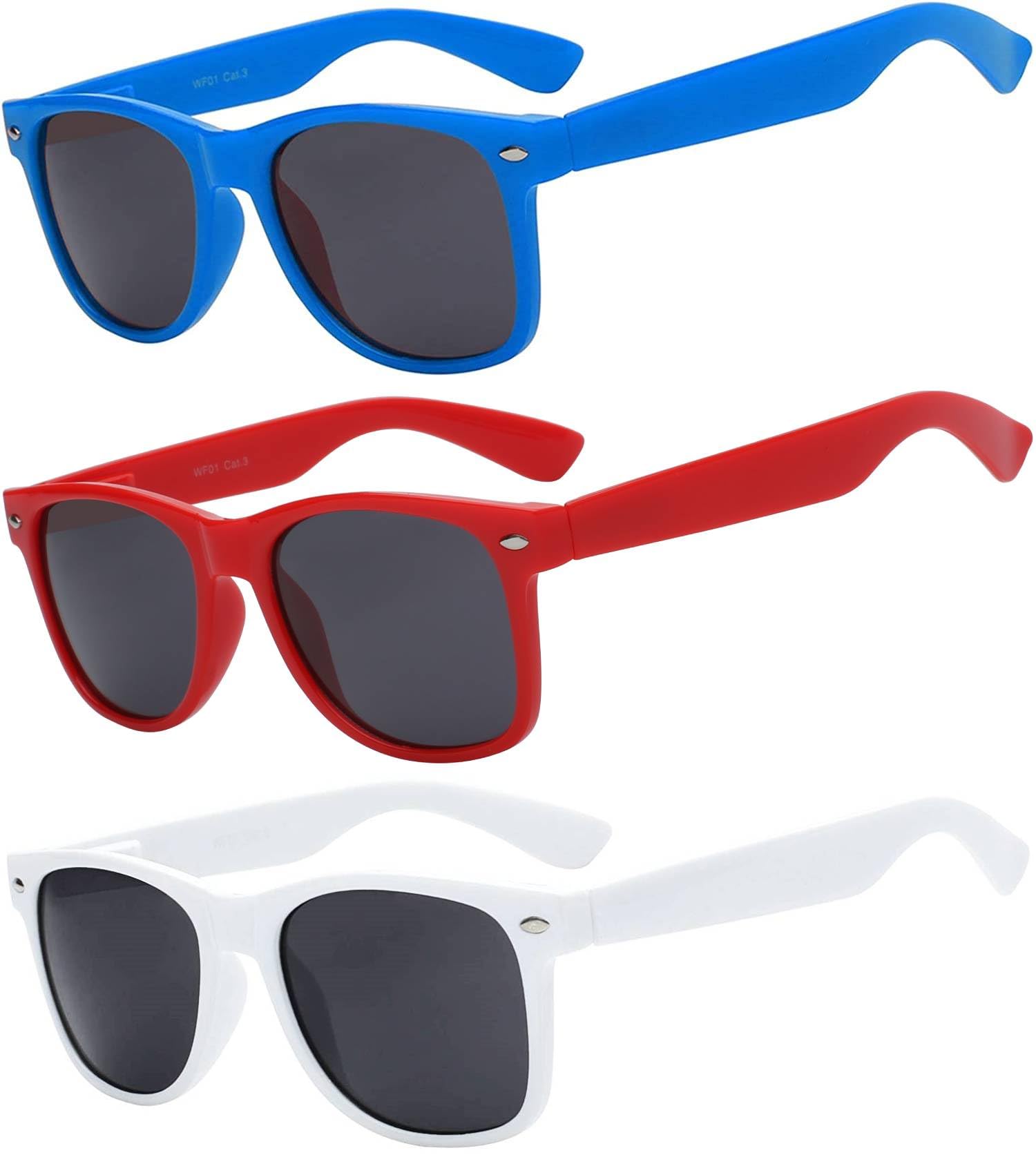 OWL 3 Pack Women’s and Men's Sunglasses UV Protected Retro Smoke Lens, Womens Trendy Cool Shades Colored Plastic Frames