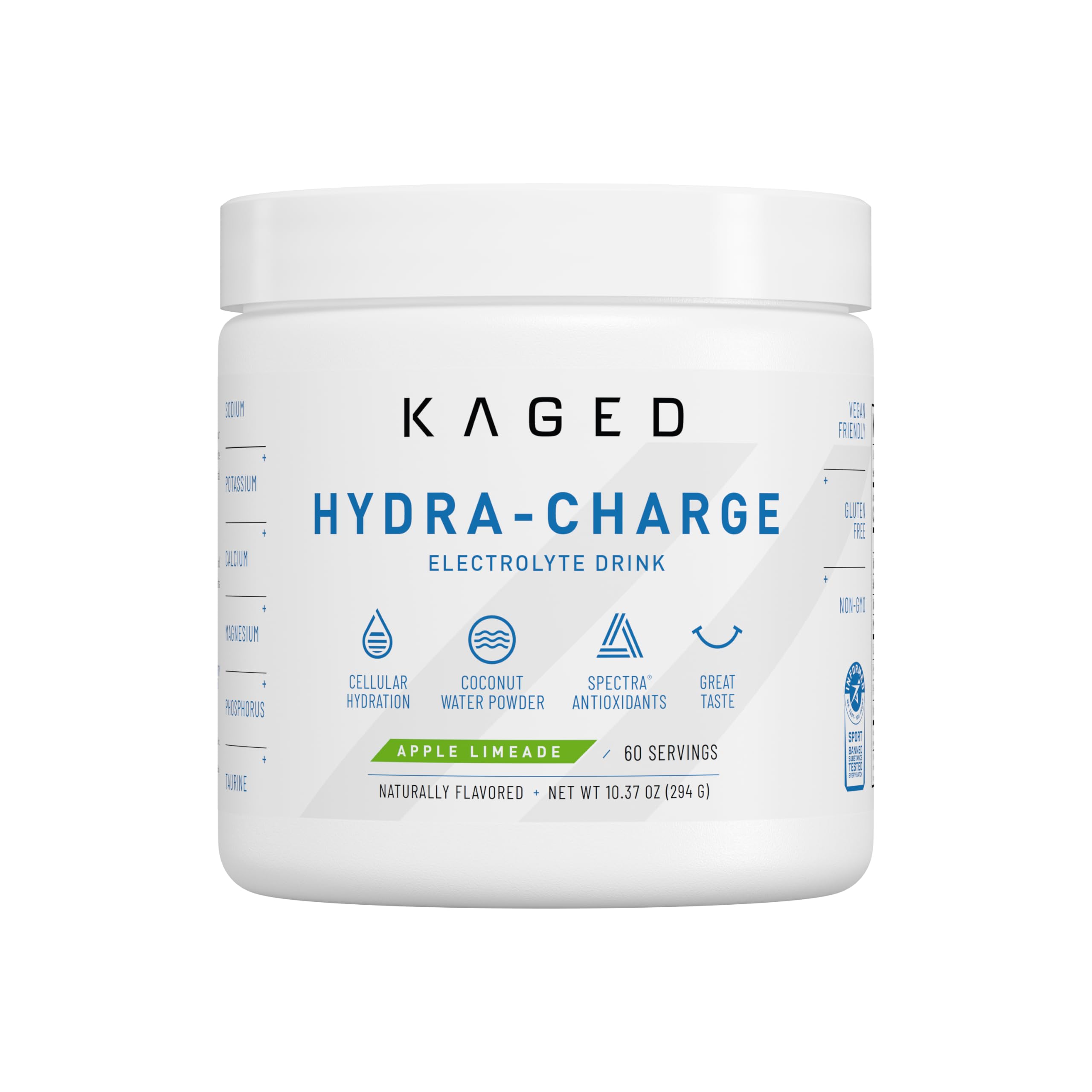 Kaged Electrolyte Hydration Powder Hydracharge Apple Limeade Sports Drink for Men and Women Pre, Post, Intra Workout Supplement 60 Servings