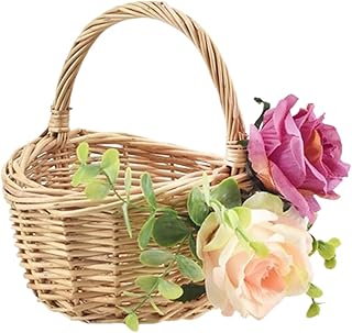 Wnvivi Hand-Woven Flower Girl Baskets,Rustic Rattan Handheld Baskets with Flowers,Small Wedding Floral Arrangement Basket Picnic Basket Decor,Purple