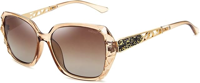 ANDOILT Oversized Polarized Sunglasses for Women Sparkling Composite Frame Classic Ladies Shades