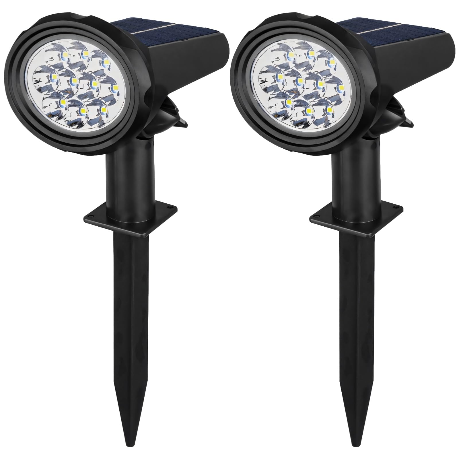2 faretti solari per la decorazione del giardino esterno, luci di proiezione solare, illuminazione paesaggistica, bianco caldo e RGB, facile installazione, impermeabile, risparmio energetico