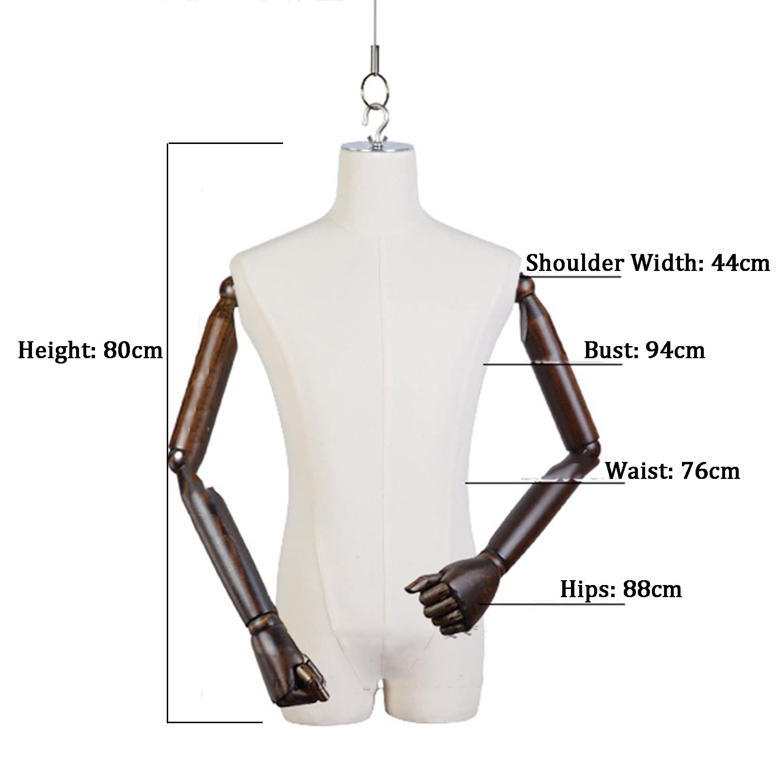 Mannequin Körper Torso Männlich, Hängende Kleidung Display Dummy Maniquins Körper Mit Holz Arm, Halbmaßstab Schaufenster Haken Up Modell, 150 cm Draht Seil, 3 Farben (Farbe: Rot) (Rot)