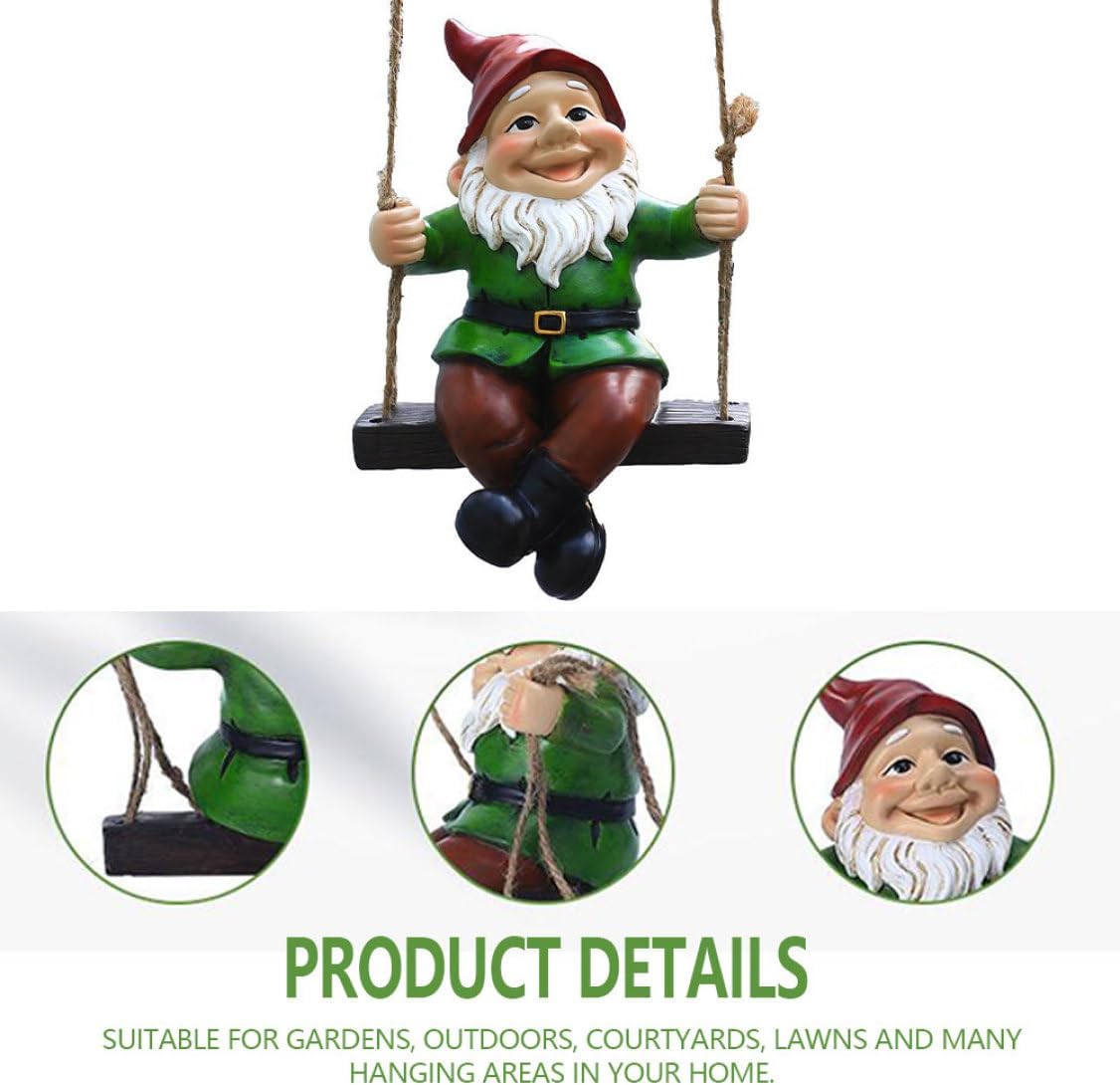 Garden Gnome Statues Resin Hanging Swing Dwarf Sculptures Elf Pendant Art Crafts Garden Resin Swing Gnomes