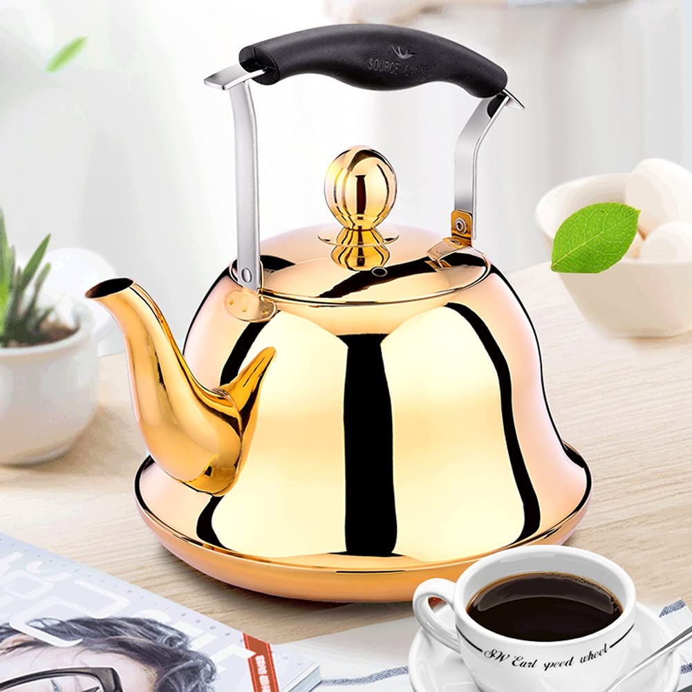 TYUHDUYUR Stainless Steel Whistling Kettle Gas Induction Cooker Water Pot Household Gas Kettle Creative Teapot (Color : Gold) (Gold)