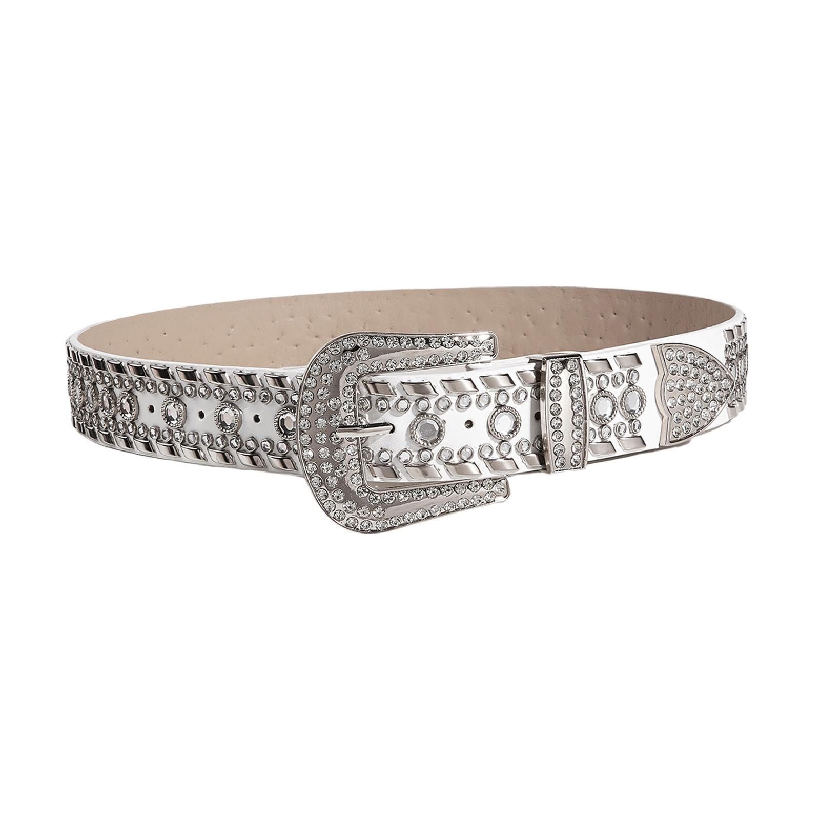 PU Leather Belt Punk Cowboy Women Rhinestone Belt for Pants Jeans Lady Girls white-image-45