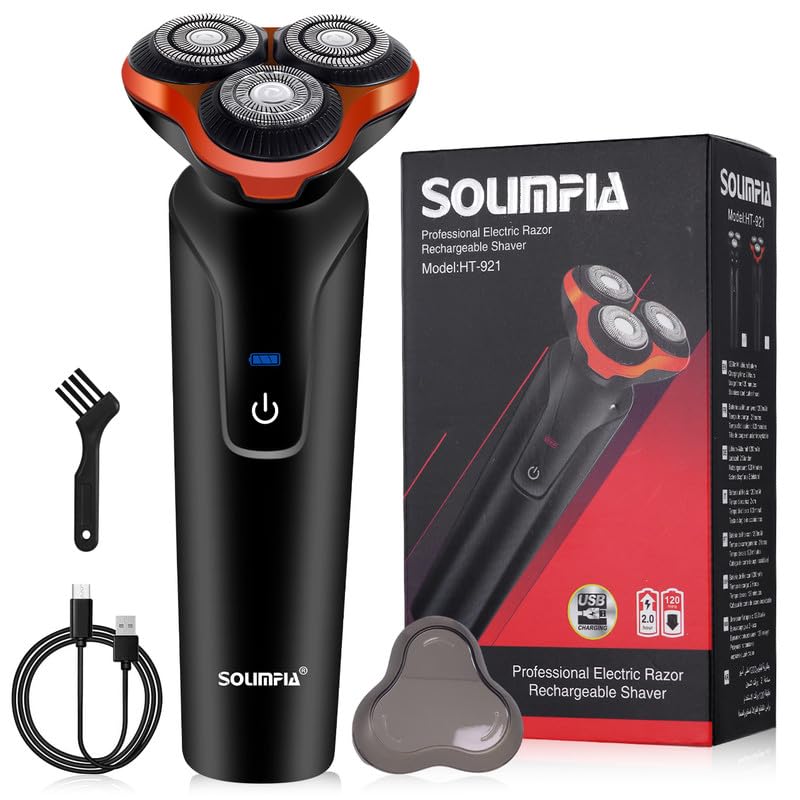 Image of SOLIMPIA HT-921 Cordless Rechargeable Waterproof 3 Head Electric Shaver Wet & Dry Rotary Shavers for Men Super-Fast Charge 120 minutes Runtime with LED Indicator, Red