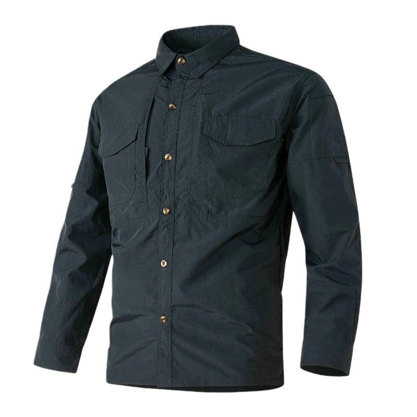 Camisa cargo para hombre estilo japonés de trabajo de manga larga, corte holgado, cuello alto, varios bolsillos para ropa de exterior