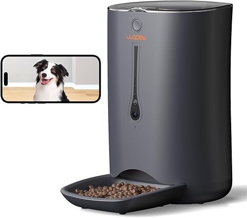 WOPET Dispensador automático de comida para gatos con cámara, alimentador automático WiFi 5G con control de aplicación, alimentador automático para