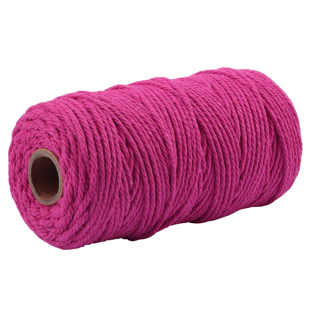 109 Yards 3mm Macrame Cotton Cord 4 Strand Twisted Twine Strings Rope for Wrapping Plant Hanger Knitting DIY Craft Supplies (Rose)
