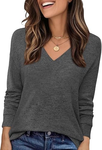 JUSTFASHIONNOW Winter Clothing for Women Long Sleeve V Neck Tops Dressy Casual Business Blouses Teacher Work Shirts 2025 Fashion Outfits (Black,Large) — view 2