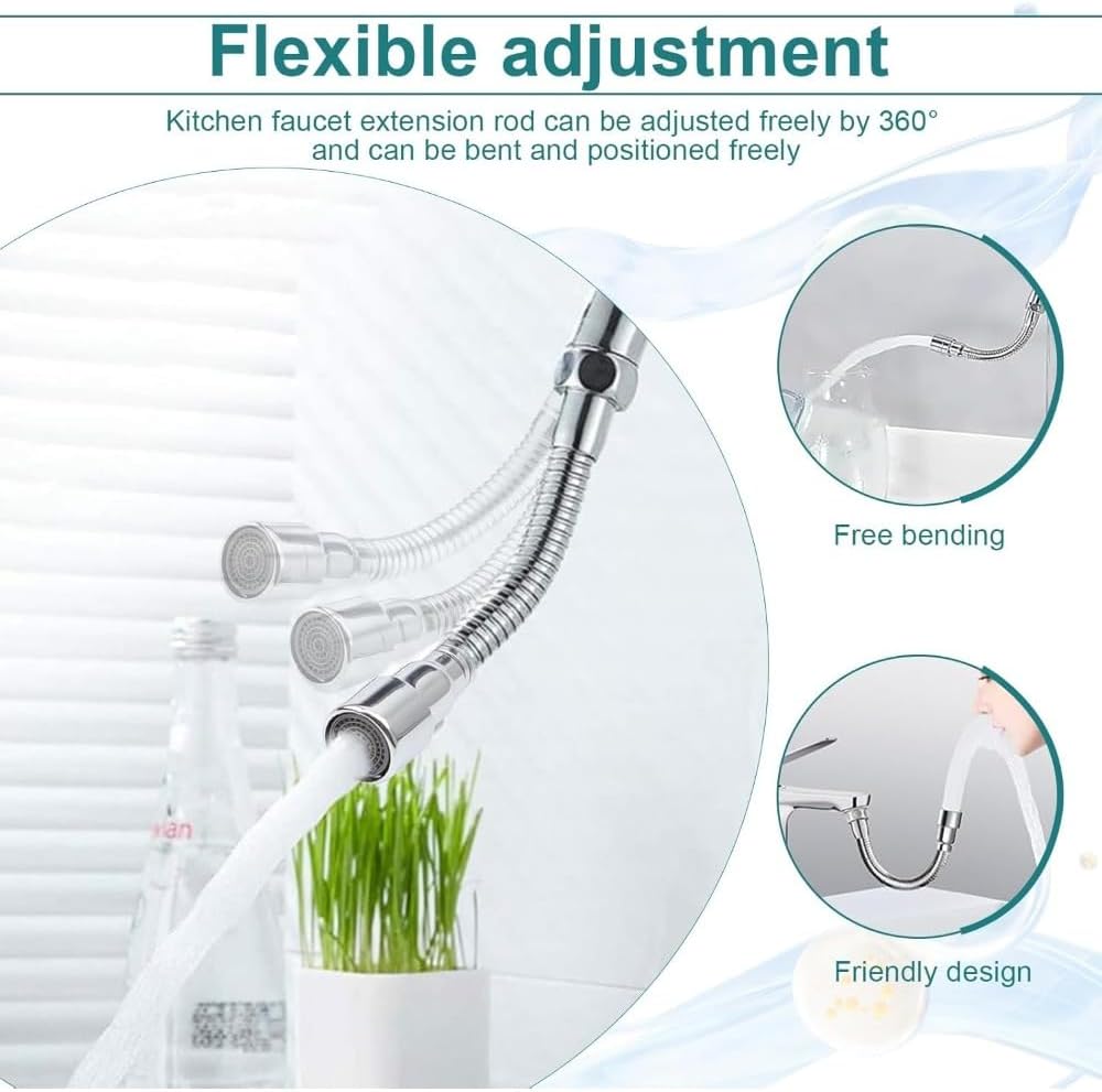 Tap extension 30 cm, Made of 304 stainless steel. Fixable direction, Convenient for brushing teeth and washing face, washing hair and catching water