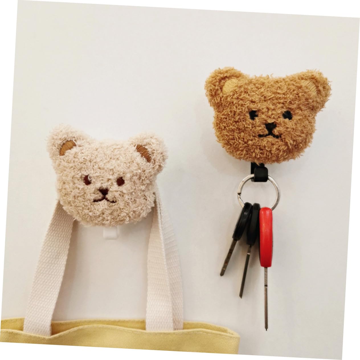 Ipetboom Gancio a Muro Orsetto Peluche Adesivo 2 Pezzi per Chiavi | Pp Legno, per Asciugamani e Ombrelli, Design Autoaderente da Porta, Stile Tenero
