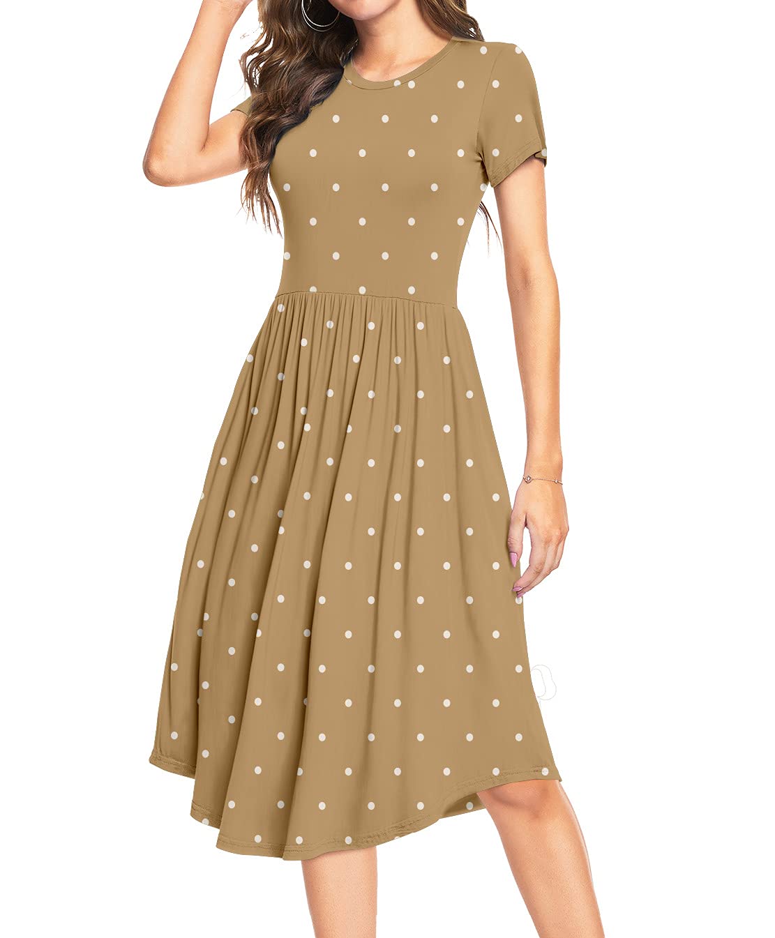 DEARCASE Vestidos Mujer Casual Verano Clásico Estampado Floral Cintura Alta Midi Vestido Elegante Manga Corta Largo Vestido con Bolsillos