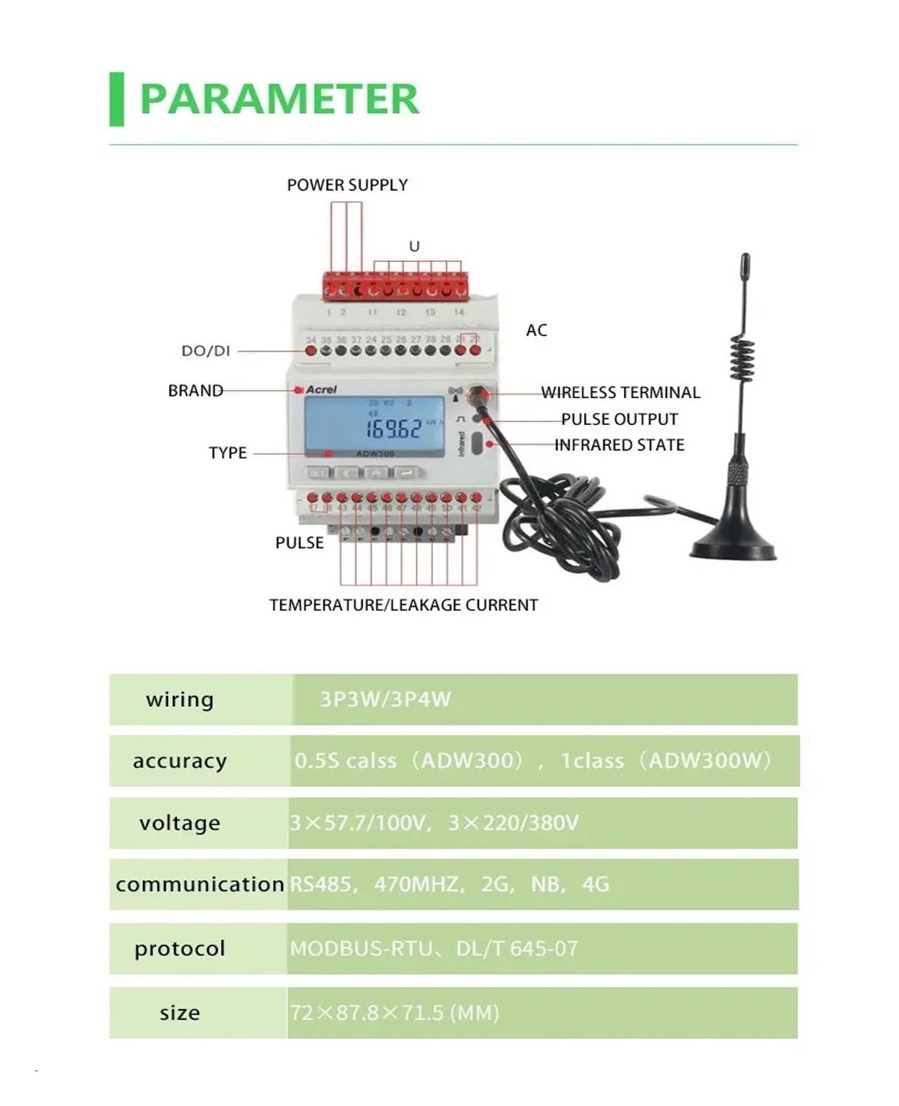 Inteligentny miernik energii ADW300 RS485 MODBUS-RTU trójfazowy miernik energii elektrycznej(ADW300 z Lora)