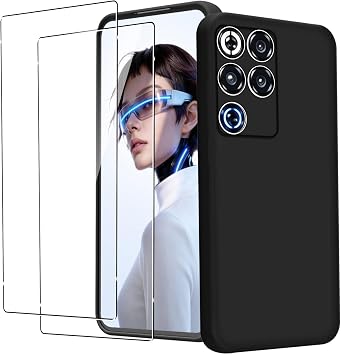 KZIOACSH Case for RedMagic 11S Pro/RedMagic 11S Pro Plus with 2 Tempered Glass, Flexible Ultra Slim Silky-Soft Touch Matte TPU Anti-Scratch Shockproof Drop Protection Rugged Phone Cover Black