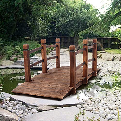 INFILM Ponte de jardim de 1,5 m com trilhos de segurança, ponte de arco de madeira para ambientes ex