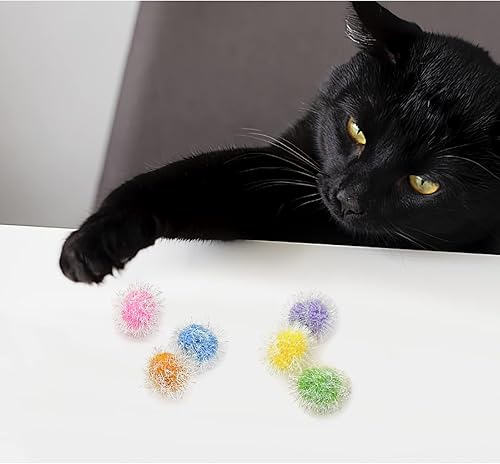 Miniatura 5 de Andiker Bolas brillantes para gatos, 6 bolas de pompón de gato de 2.36 pulgadas, bolas de oropel con purpurina para gatito, bola mullida para