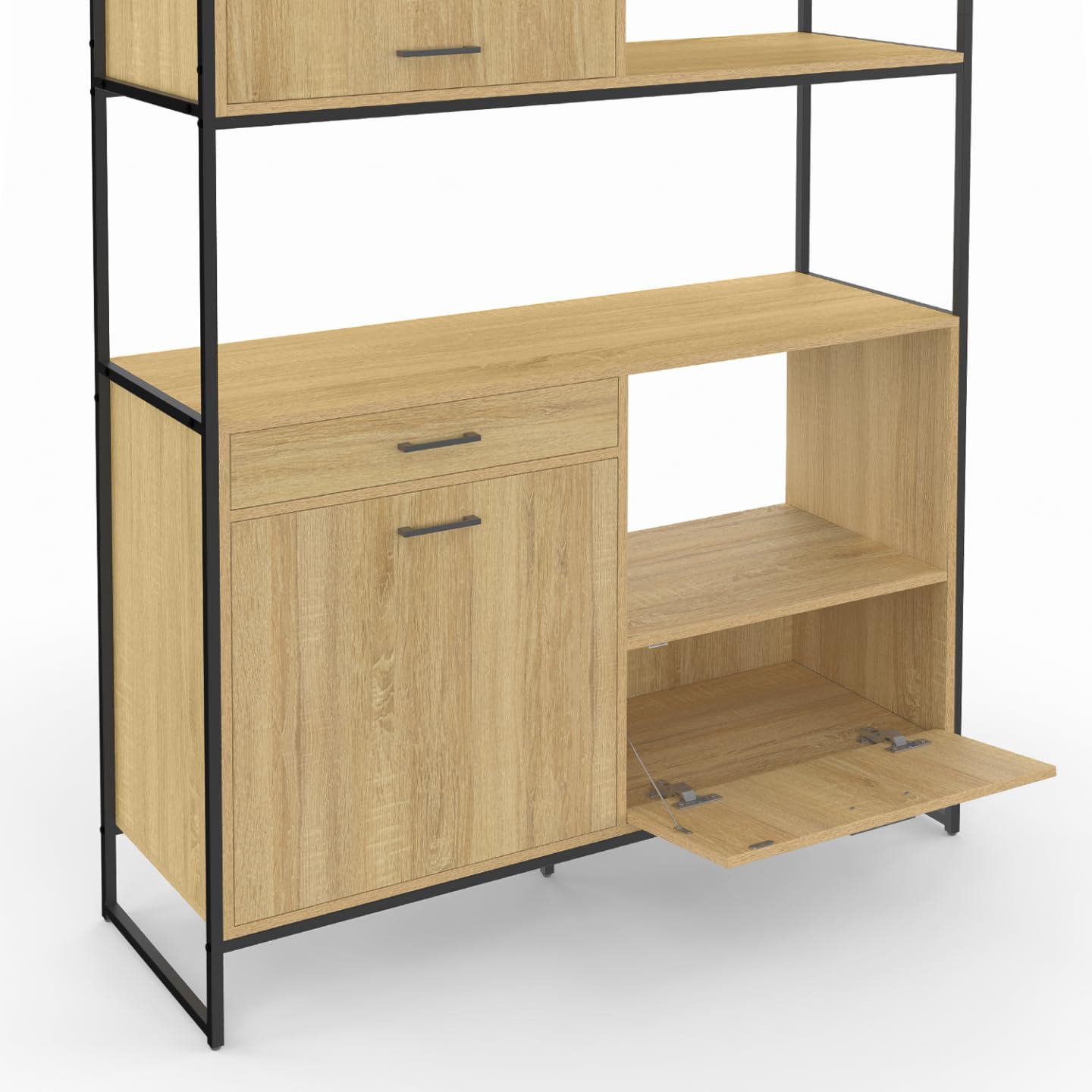 IDMarket - Aparador de cocina 120 cm DETROIT mueble 3 puertas + 1 cajón diseño industrial