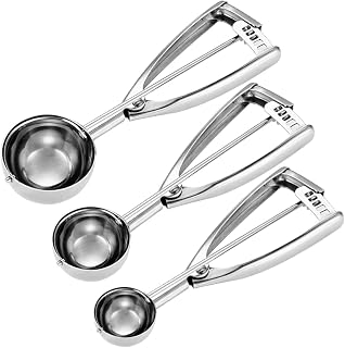 Fayomir Stainless Steel Cookie Scoop Set of 3 Sizes: 1/2/3 Tbsp for Cookies, Ice Cream, Muffins - Ergonomic Trigger, Dishwasher Safe