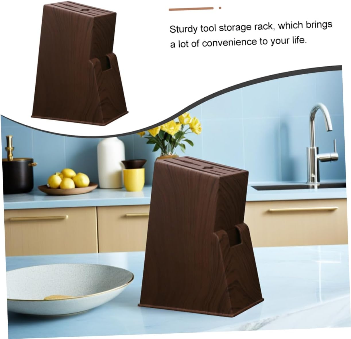 Mobestech Dinnerware 1pc Wood for Pattern Shelf Sharpening Cutlery Household Cutter Block Stable Rack Wooden Imitation Storage Kitchen Home Grain Organizer Desktop Holder Blocks Utensils