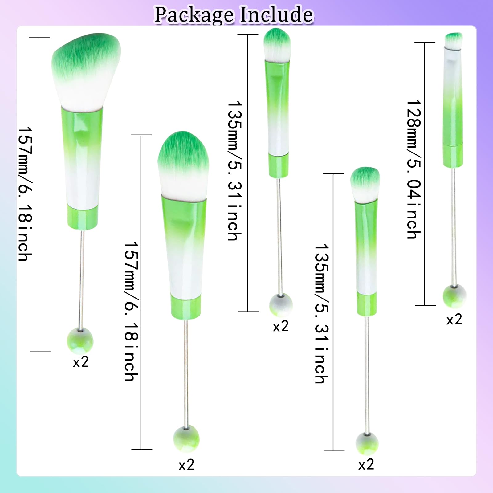10 pennelli da trucco con perline fai da te, pennelli per trucco fai da te, kit di pennelli per ombretto, perline (10 pezzi = 2 set), colore: verde Tiedye