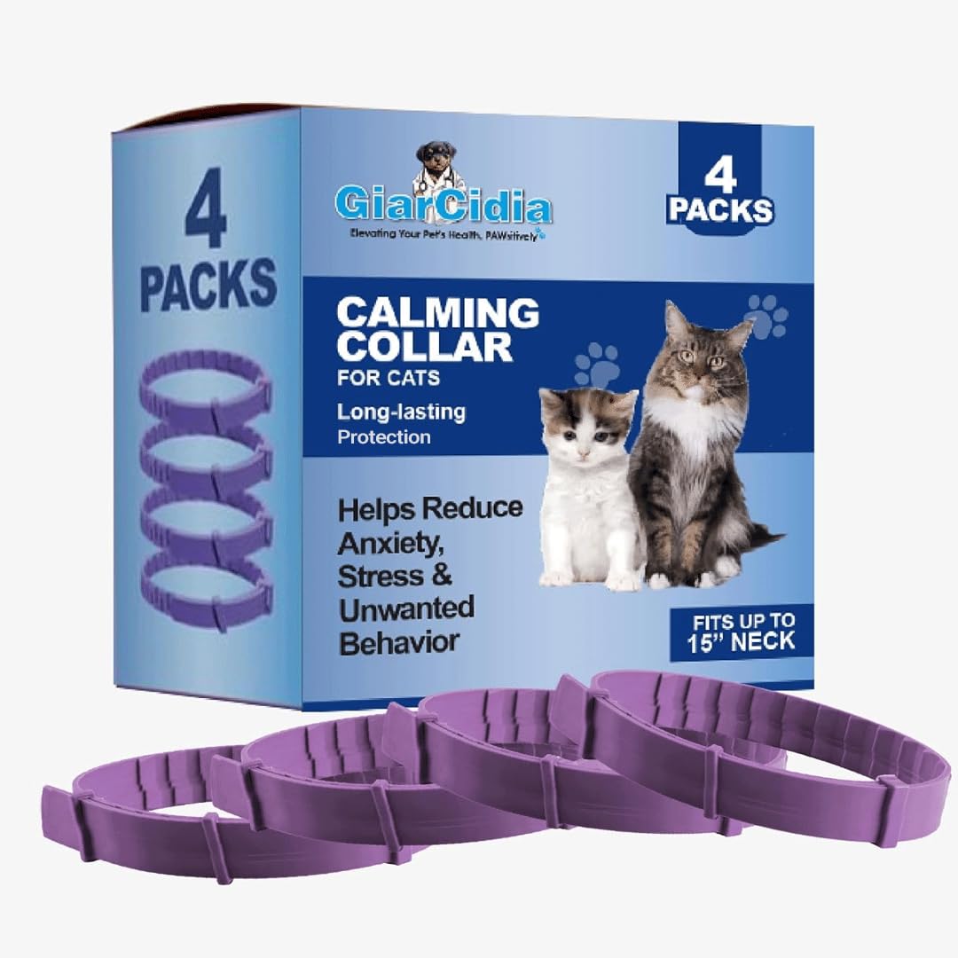 Soothing Cat Calming Collars - 4 Pack Purple Adjustable Collar for Anxiety Relief | Pheromone-Infused Comfort Collars for Cats | Lasts 30 Days | Ideal for Stressful Situations