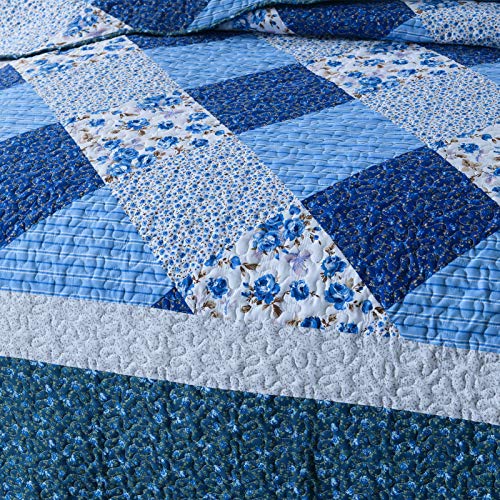 Honeilife Quilt Set Queen Size - 3 Piece Microfiber Quilts Reversible Bedspreads Patchwork Coverlets Floral Bedding Set All Season Quilts With Blue And White Porcelain Pattern,Queen Size #TOP4