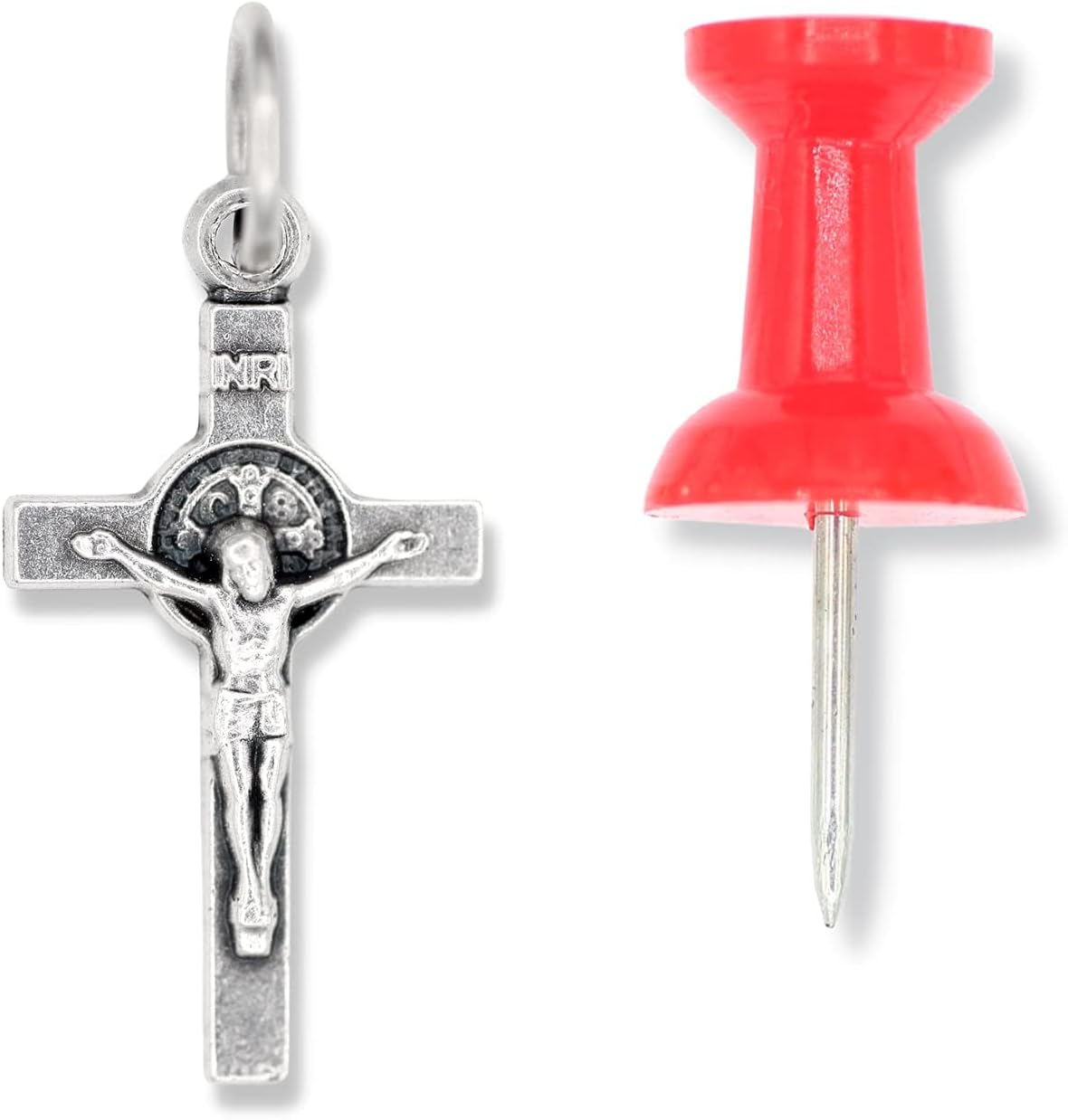Caritas et Fides Bulk Pack of 25 - Small Saint Benedict Crucifix Crosses - 7/8 Inch Silver Oxidized Catholic Cross Charms for Jewelry Making Charm Bracelets, Dainty Cross Necklace, Made in Italy