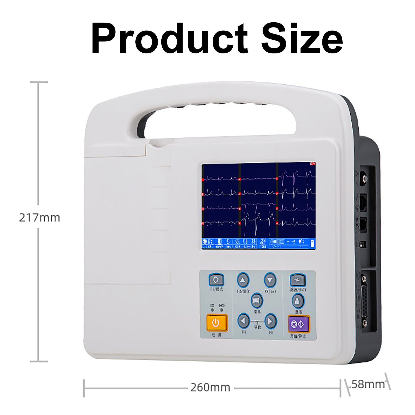 Macchina ECG Portatile a 12 Derivazioni, Registrazione ECG E Frequenza Cardiaca in 12 Canali, Widescreen da 5 Pollici con Carta da Stampa, Acquisizione E Analisi dei Dati ECG in Tempo Reale