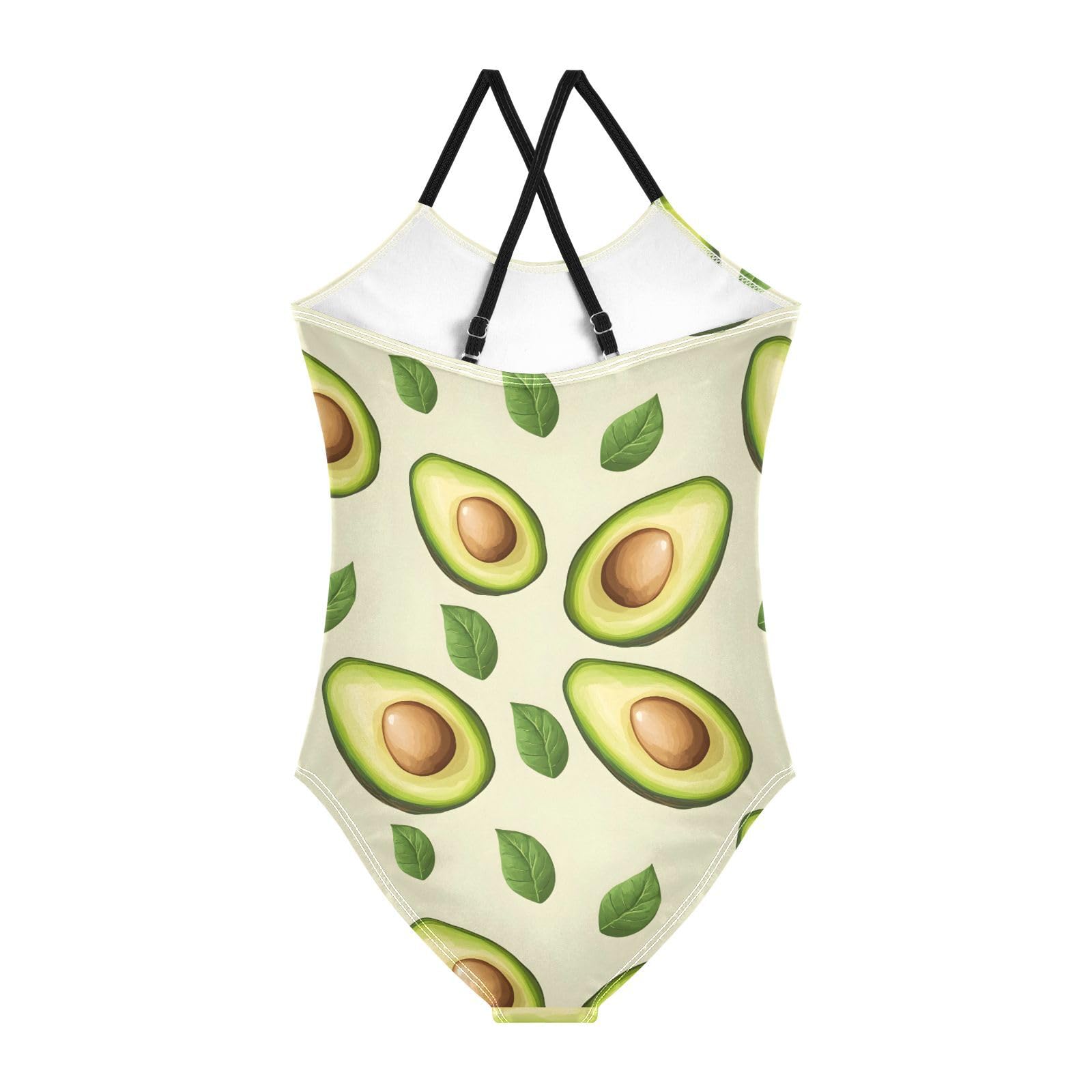 Avocado Pattern Girls One Piece Swimsuits Quick Dry Beach Swimwear Bathing Suit, 5-6T Multicoloured