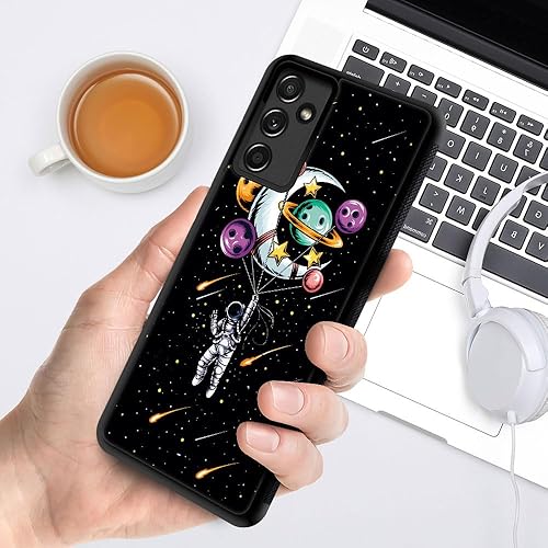Vista 5 de Funda compatible con Samsung Galaxy A14 5G, diseño de astronauta sosteniendo un globo planeta, diseño de patrón de espalda de silicona suave, TPU