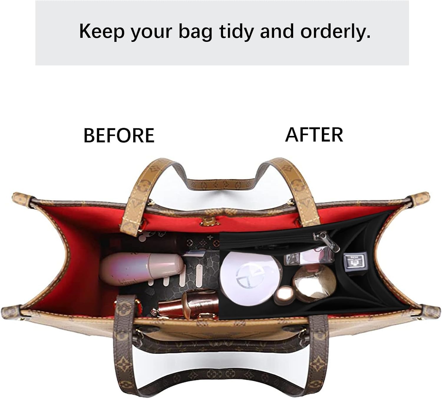 Lckaey bag Organizer for Onthego gm Handbags Tote bag Purse Insert with Zipper Felt insert Y063black-L