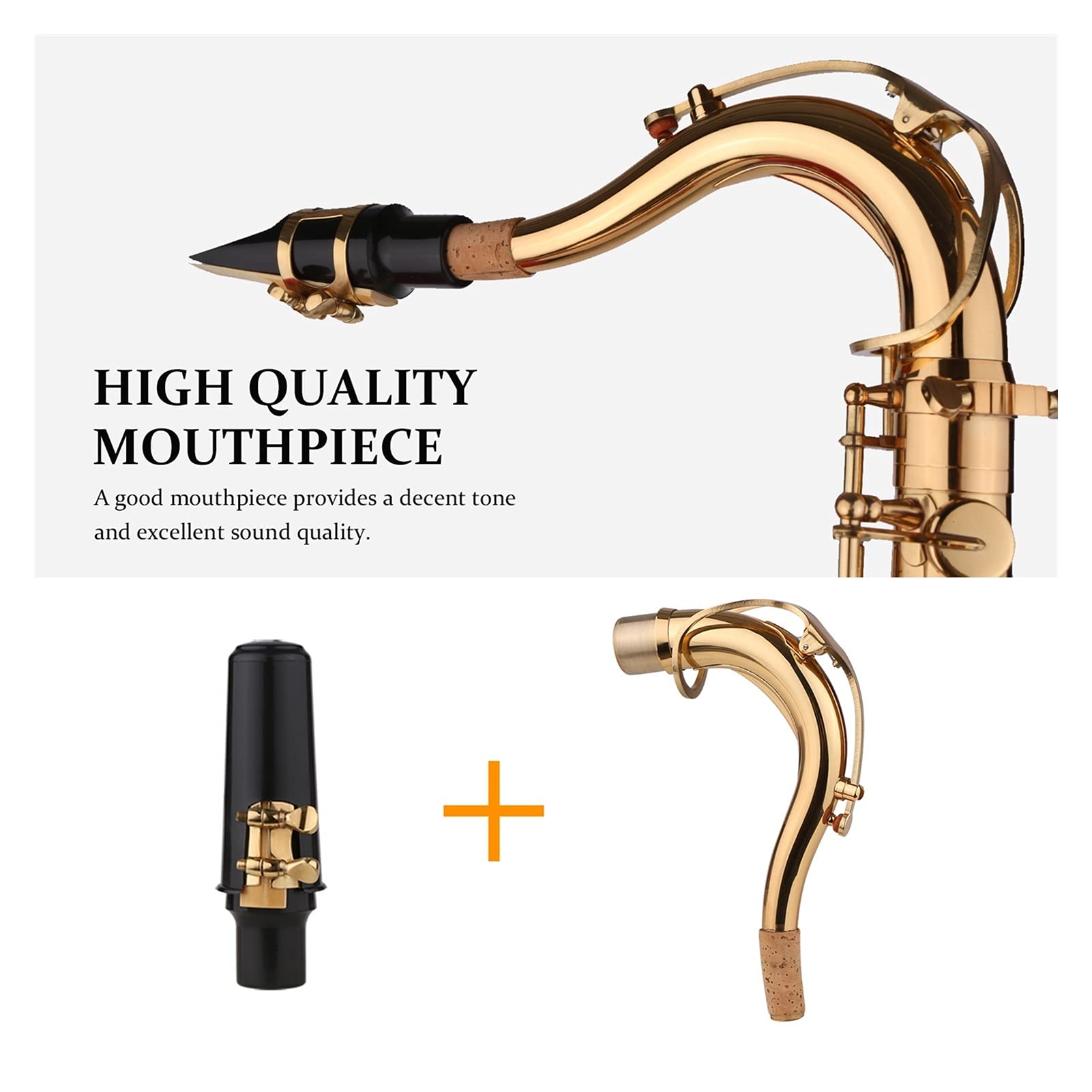 BB B-Flat Tenore Sassofono Sassofono Sax Placcato Oro con Bocchino con Custodia per Cravatta per Cinghia per Cinghia di Pulizia Spazzola per Principianti Sassofono Studenti