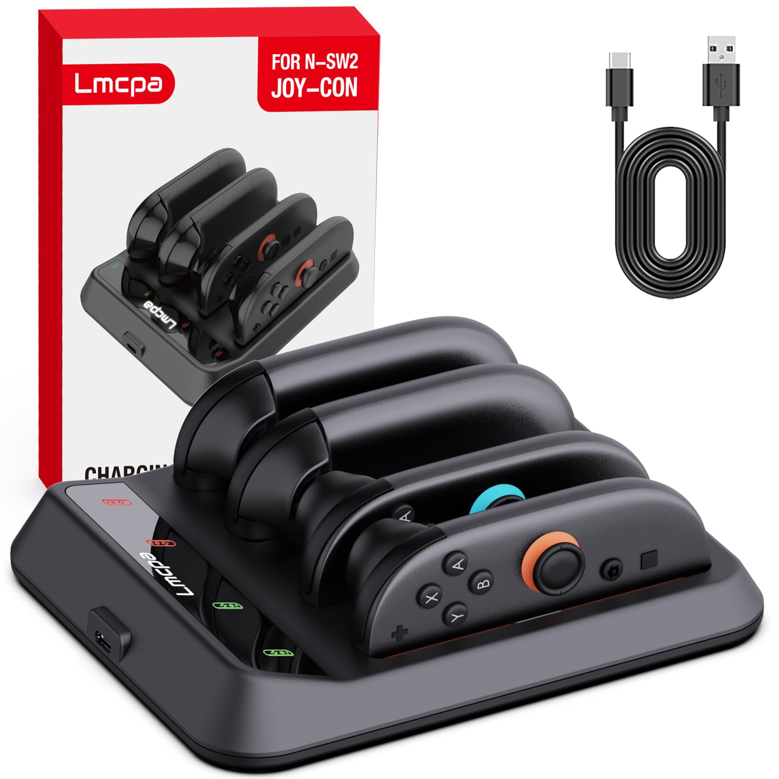 Lmcpa Base de Carga Dock para Switch 2 Joy-con,Carga Rápida Type-C con Indicador LED,Cargador para Switch 2 Joy-con,Negro