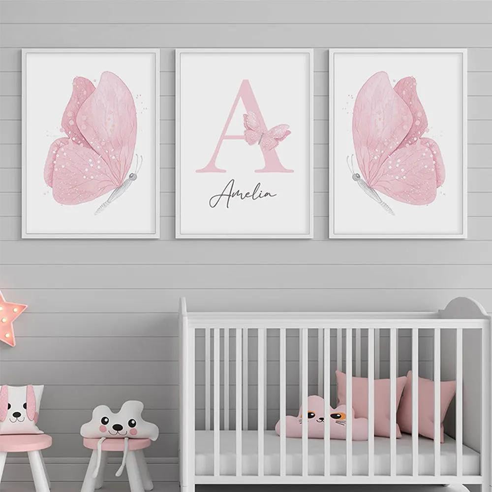 3 Laminas Habitacion Niña 30X40CM Cuadros Mariposas Poster Rosa Lienzo Habitacion Bebe Infantil Laminas Personalizadas Bebe Cuadros Decoracion Niña sin Marco