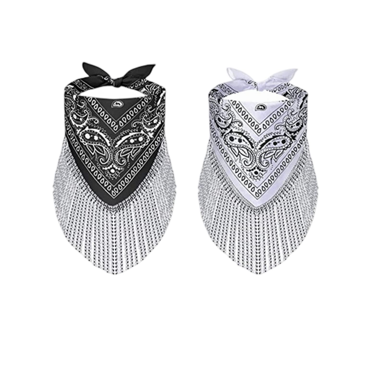 2 Pcs Women Fringed Bandana Cowgirl Bachelorette Rhinestones Tassel Bandanas for Disco Party Carnivals Music Festival