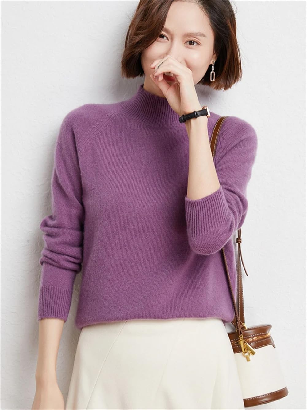 Maglione da donna a collo alto, pullover di base, 100% lana merino, spesso, caldo, morbido cashmere