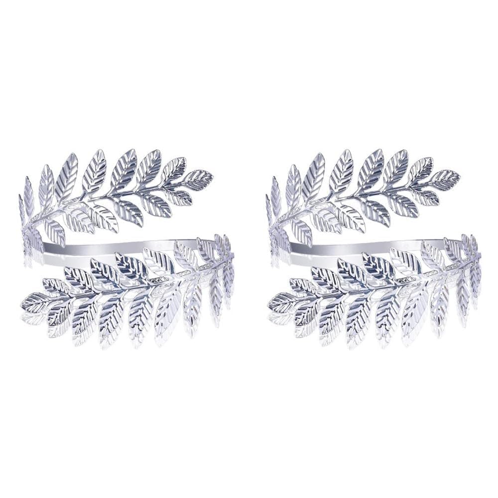 1 Pair Fashion Swirl Leaf Upper Arm Band Bracelet Armlet Cuff Open Bangle Armband Adjustable Hammered Wrap For Women Girls Wedding Jewelry Accessories-image-13