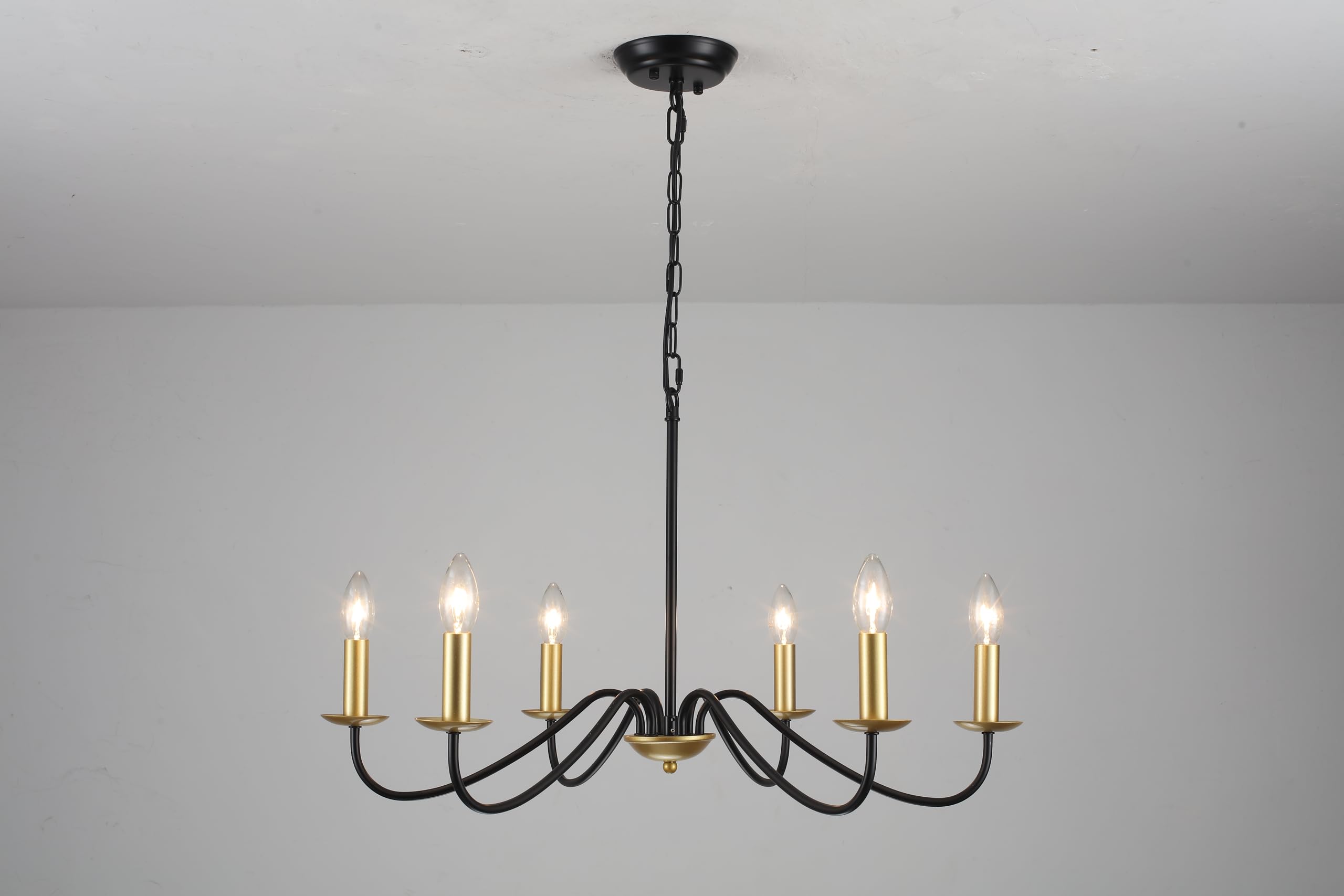 MRHYSWD Black and Gold Chandelier Lighting, 6 Lights Metal Pendant Light Fixtures Industrial Chandeliers Ceiling Light for Living Room Kitchen Dining Room Bedroom Hall, Height Adjustment