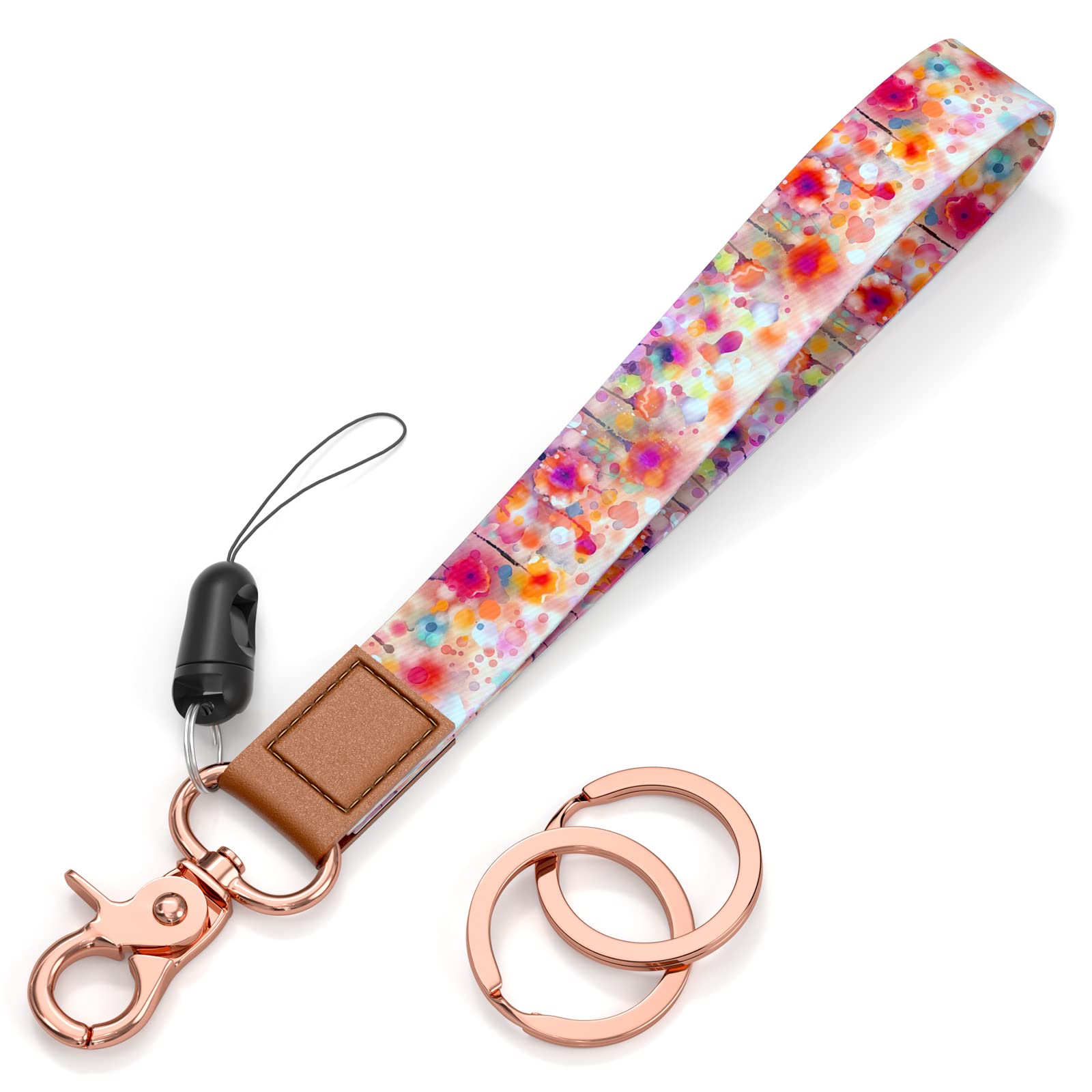 Rimilak Llavero de muñeca, llavero de cordón de muñeca para mujeres y hombres, llaves de coche, insignias de identificación, tarjeta, cartera, cámara de teléfono, rosado (Pink Watercolor), Medium