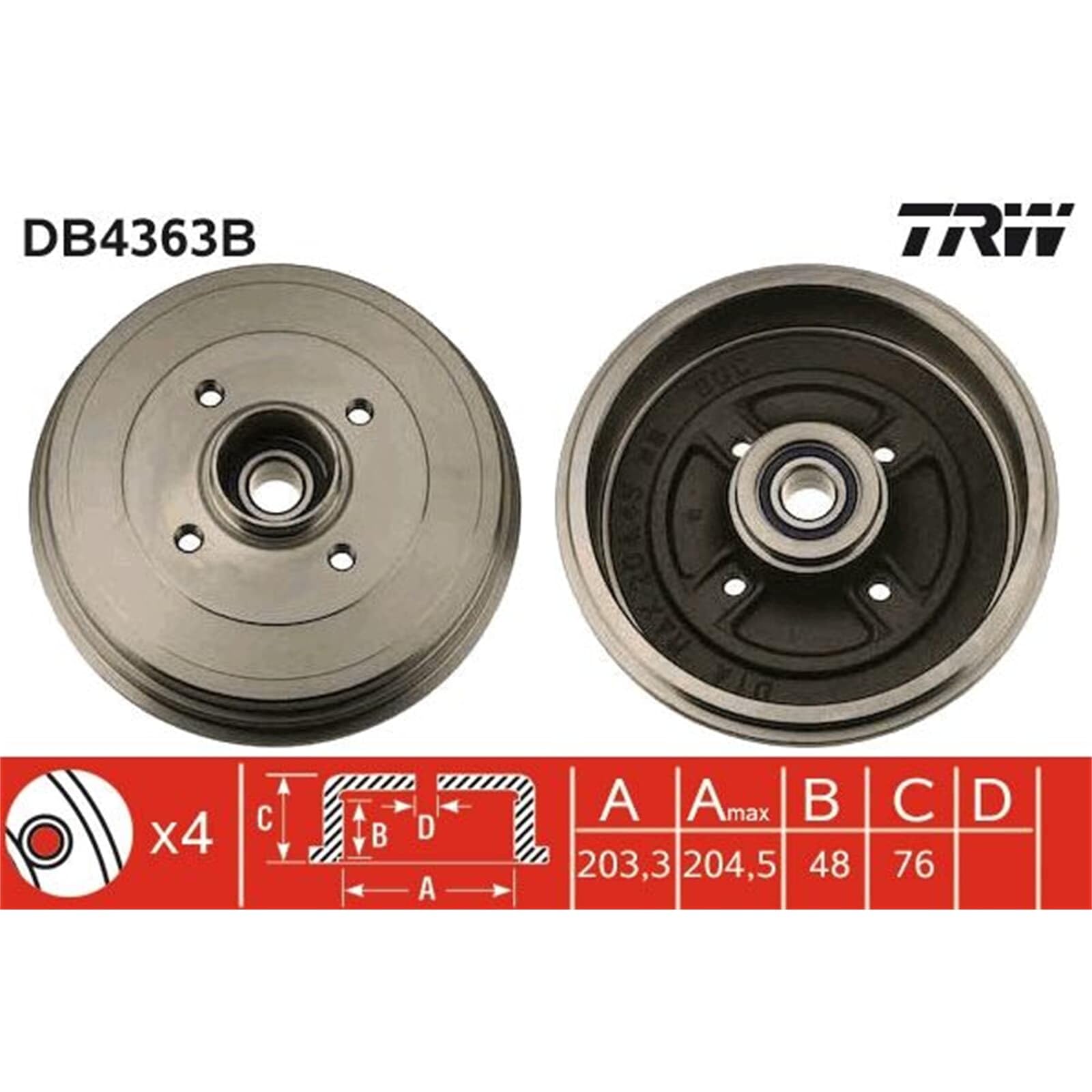 2X TRW Bremstrommeln hinten | 2x DB4363B passend für Clio Modus links+rechts |
