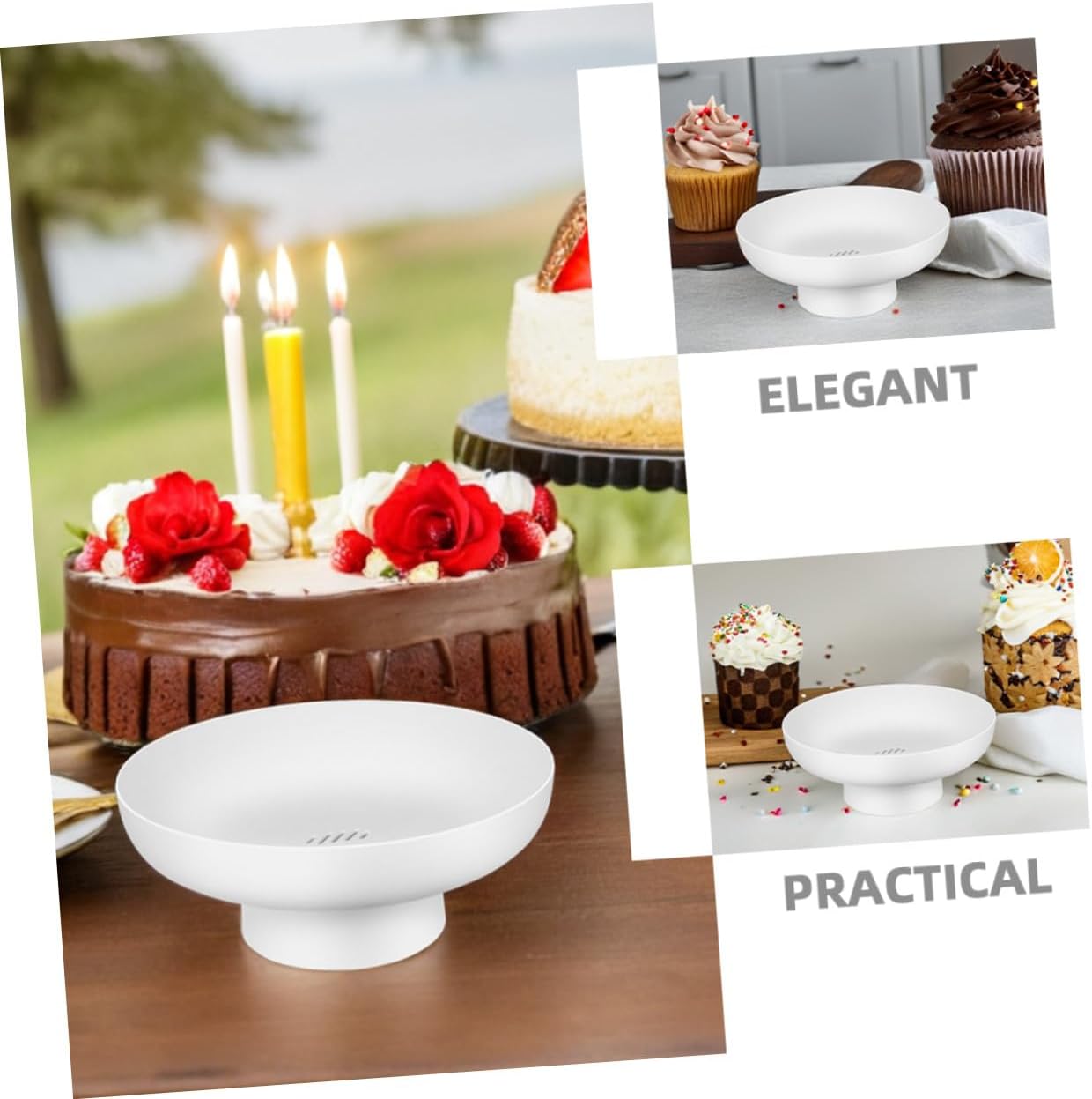 TIDTALEO 2pcs White Footed Fruit Bowl Set, Elevated round Dessert Display Stand, Snack and Candy Serving Tray for Dining Table Decor and Kitchen Organization