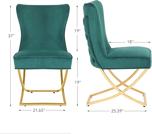 Miniatura 19 de Juego de 2 sillas de comedor de terciopelo, modernas y cómodas sillas de comedor tapizadas con respaldo copetudo y patas de acero inoxidable, color