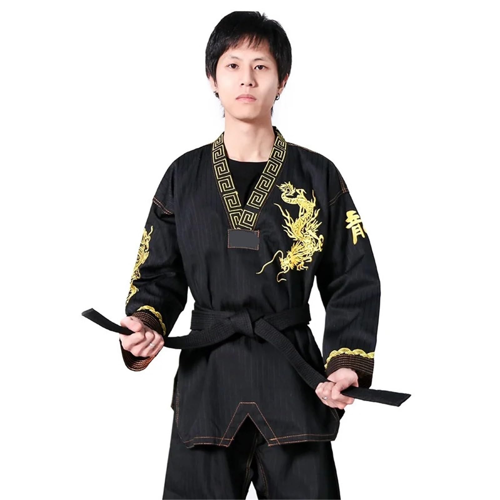 Conjunto de Uniforme de Taekwondo Negro, Traje Ligero de Taekwondo con cinturón for niños y Adultos, Unisex, con Bordado de dragón.